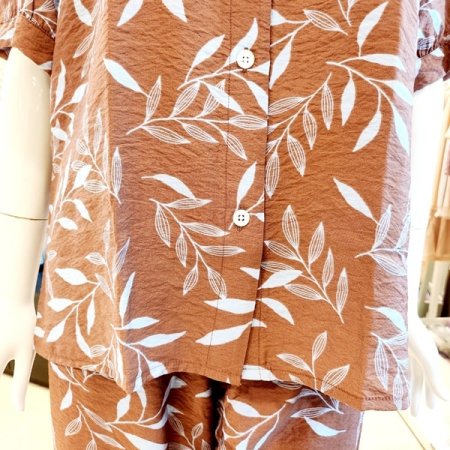 여름 나뭇잎나염 여성 홈웨어 상하세트