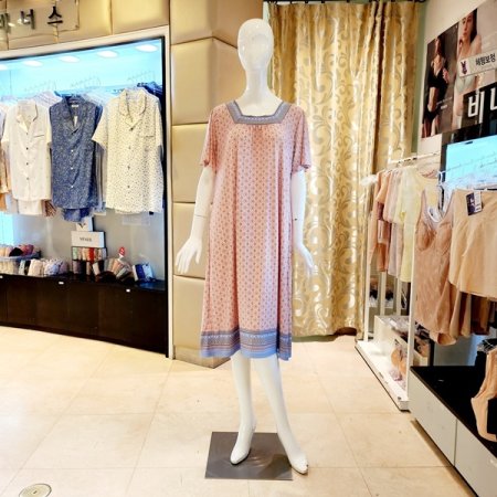 반팔 스퀘어넥 스판 홈웨어 원피스