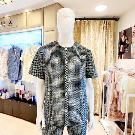 쾌적한 주름 체크 남자 홈웨어상의