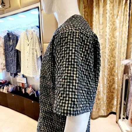 쾌적한 주름 체크 남자 홈웨어상의