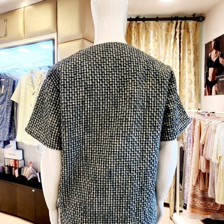 쾌적한 주름 체크 남자 홈웨어상의