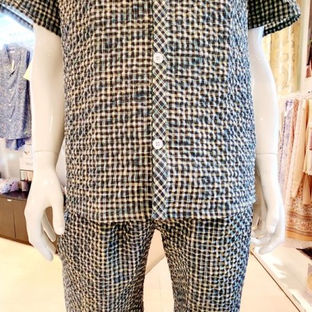 남성 주름 체크 반팔 반바지 홈웨어