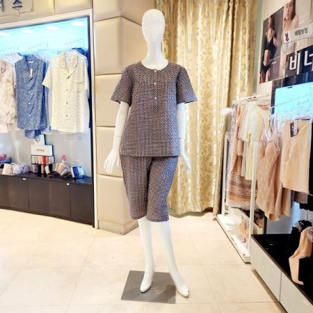 시원한 감촉 주름 체크 여성 홈웨어