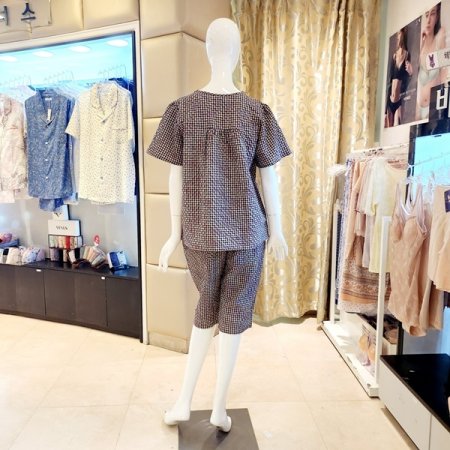 주름 체크 반팔 반바지 커플 홈웨어