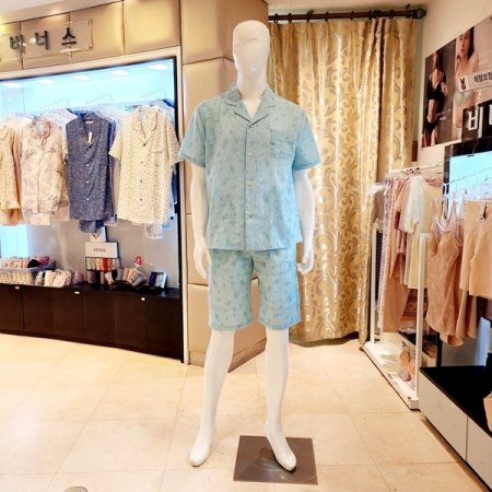 남성 카라넥 잔꽃나염 여름 파자마