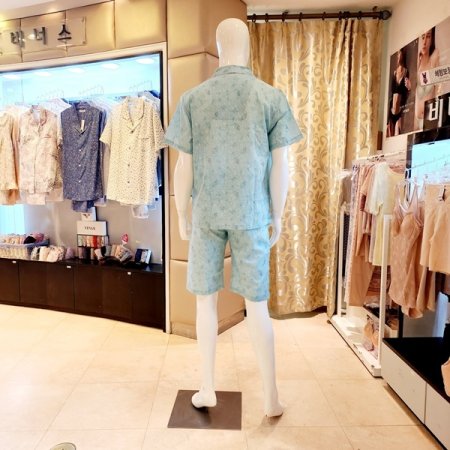 남성 카라넥 잔꽃나염 여름 파자마