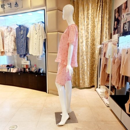 여성 프릴라운드 잔꽃나염 여름잠옷