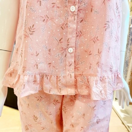 여성 프릴라운드 잔꽃나염 여름잠옷