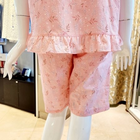 여성 프릴라운드 잔꽃나염 여름잠옷