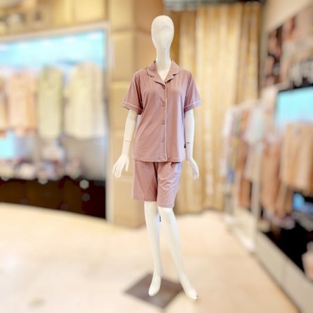 심플 카라넥 반팔반바지 여자잠옷