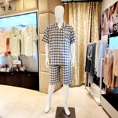 여름 심플 카라넥 체크 남자잠옷세트