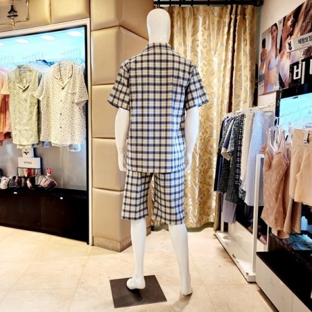 커플 여름 체크 반팔 반바지 면잠옷