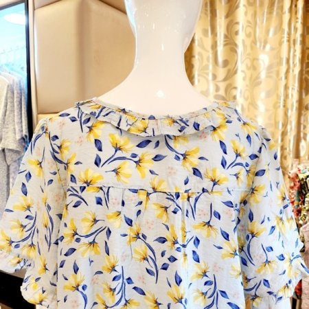 프릴 꽃나염 반팔 홈웨어상의