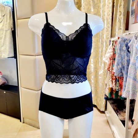 크롭탑 노와이어 브라렛 헴팬티세트