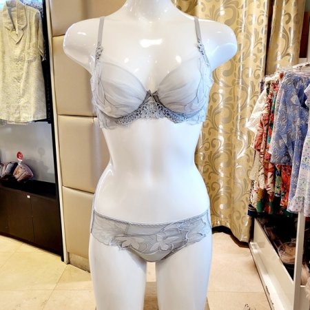 E컵 쉬폰패치 패드브라 헴팬티세트