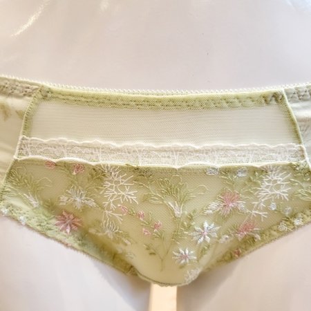 소프트 그린 자수 헴라인 여성팬티