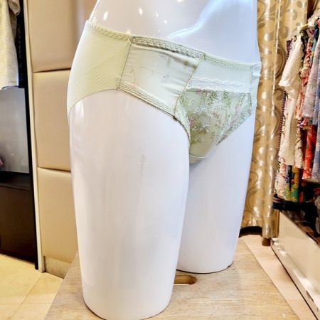 소프트 그린 자수 헴라인 여성팬티