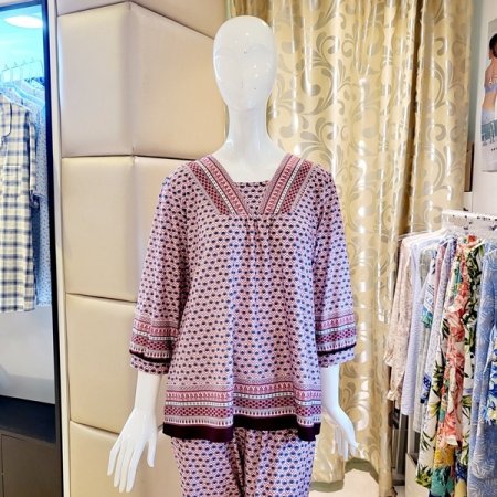 2색택1 보더나염 스판 홈웨어상의