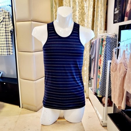 남성 면100 선염 체크 민소매런닝