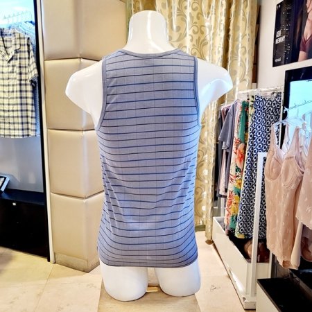 남성 면100 선염 체크 민소매런닝