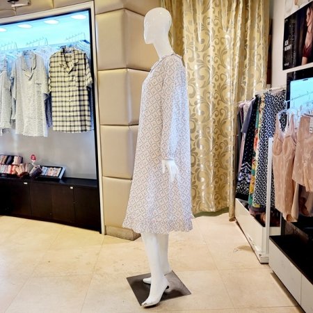 여성 라운드넥 긴팔 원피스 파자마