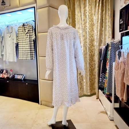 여성 라운드넥 긴팔 원피스 파자마