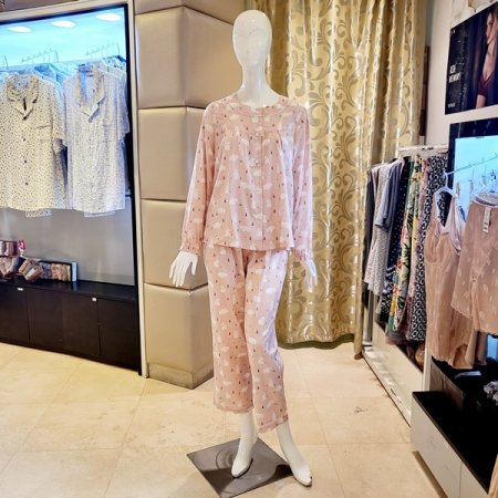 여자 라운드넥 곰나염 파자마세트