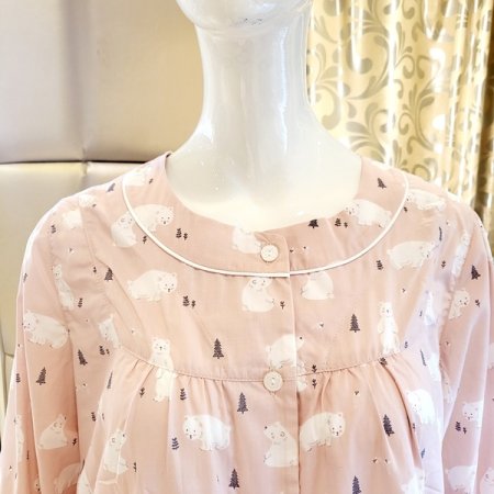 여자 라운드넥 곰나염 파자마세트