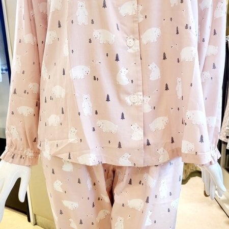 여자 라운드넥 곰나염 파자마세트