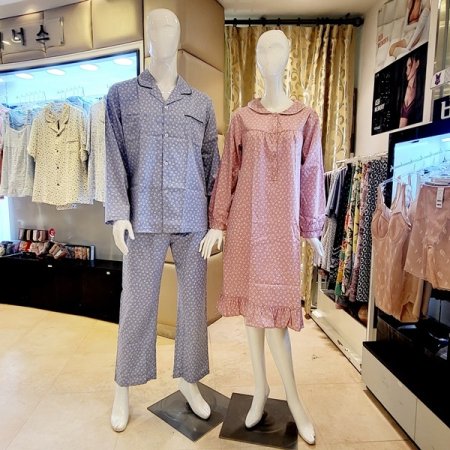 커플 클로버나염 면 잠옷 여원피스