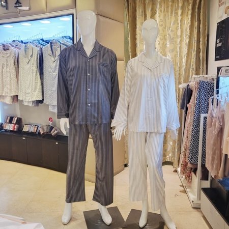 커플 스트라이프 실크필 파자마세트