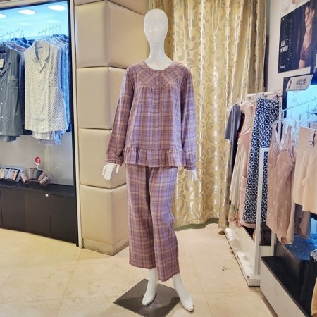 여성 라운드넥 체크 파자마세트