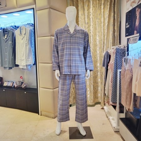 남성 카라넥 체크 파자마세트