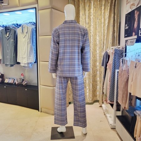남성 카라넥 체크 파자마세트