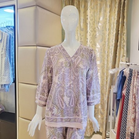 브이넥 페이즐리 여성 홈웨어상의