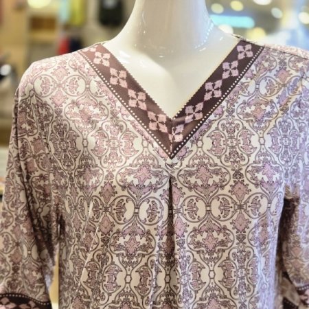 브이넥보더나염 이지웨어 원피스