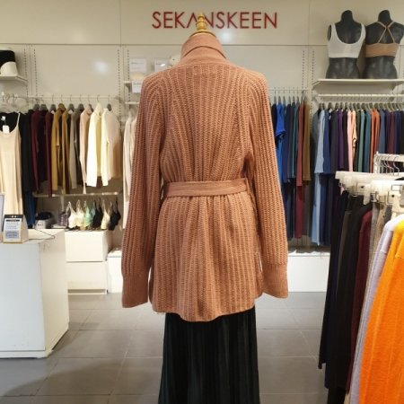 울캐시 허리 벨티드로브형미디가디건