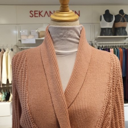 울캐시 허리 벨티드로브형미디가디건