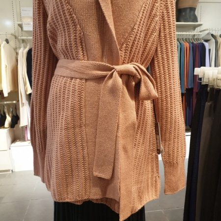 울캐시 허리 벨티드로브형미디가디건