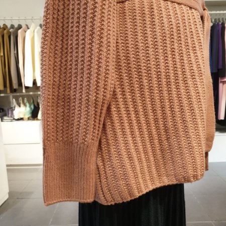 울캐시 허리 벨티드로브형미디가디건