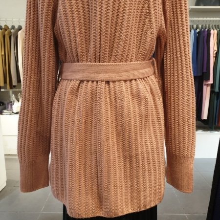 울캐시 허리 벨티드로브형미디가디건