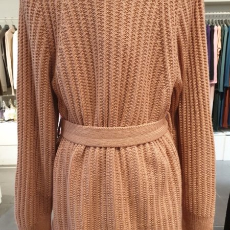 울캐시 허리 벨티드로브형미디가디건