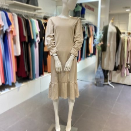 맘스킨 코튼 퍼프소매 루즈핏 롱드레스