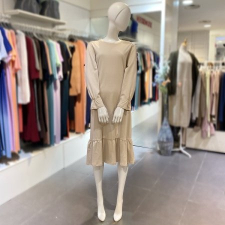 맘스킨 코튼 퍼프소매 루즈핏 롱드레스