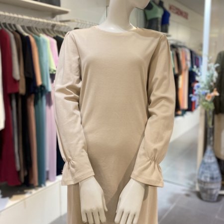 맘스킨 코튼 퍼프소매 루즈핏 롱드레스