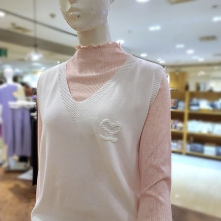 하트자수V넥니트베스트2color