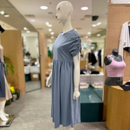 코튼 스트링 반소매 롱드레스