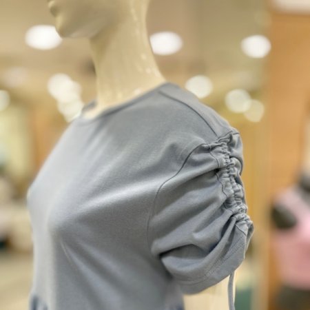 코튼 스트링 반소매 롱드레스