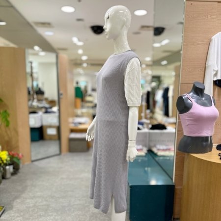 에어니트 립조직 민소매 드레스
