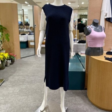 에어니트 립조직 민소매 드레스